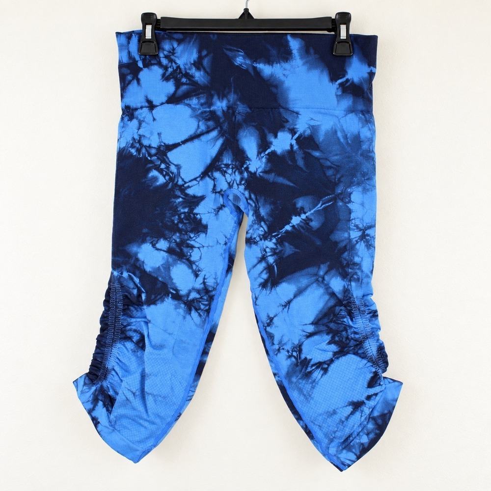 Lululemon Blue Tie Dye Ruched Crop Leggings High Rise Seamless Activewear